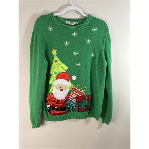 Santa Clause Christmas Sweater Green women’s L - Picture 1 of 10